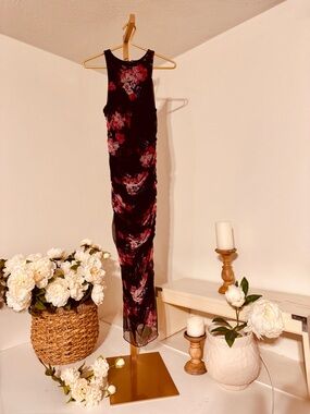 NBD Black Maxi Dress with Pink Floral Print